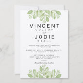 緑素朴葉 |水彩結婚式の招待 招待状 (正面)