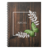 緑素朴蝶ノートブパーソナライズされたック ノートブック (正面)