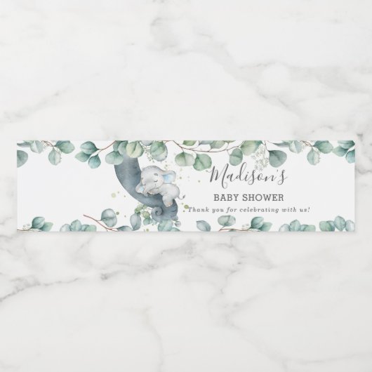 緑素朴象の男の子の赤ちゃんシャワー賛成 ペットボトルラベル (シングルラベル)