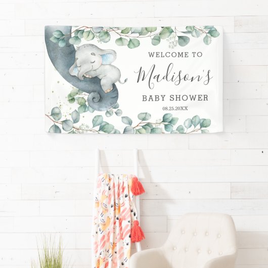 緑素朴象の赤ちゃんシャワー男の子へようこそ 横断幕 (インサイチュ)