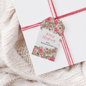 緑素朴赤フローラリースメリークリスマス ギフトタグ