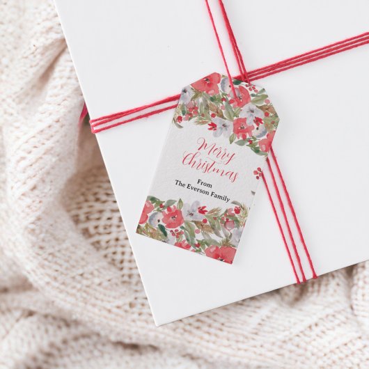 緑素朴赤フローラリースメリークリスマス ギフトタグ