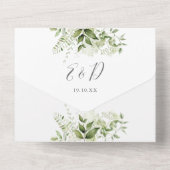 緑素朴金ゴールドアーチQRコード結婚 オールインワン招待状 (裏面)