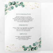 緑素朴金ゴールドユーカリQRコー結婚ド 三つ折り招待状 (内部最初)