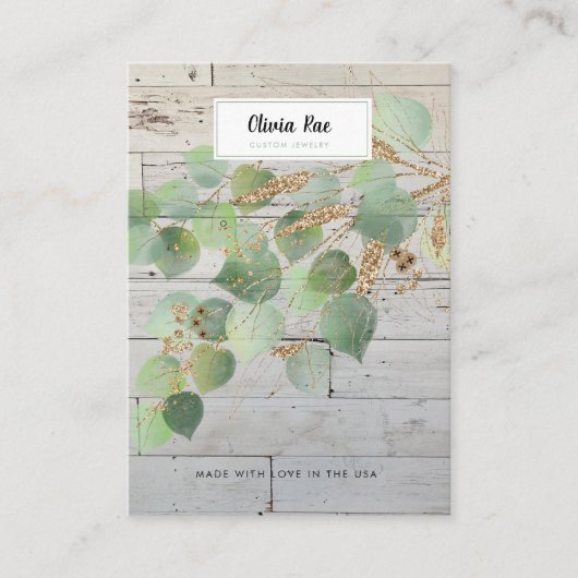 緑素朴金ゴールドリーフジュエリー表示カード 名刺 (正面)