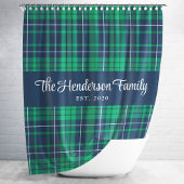 緑素朴青のプレイドファミリ名 シャワーカーテン