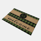 緑素朴黒バッファローチェック格子模様 ドアマット (アングル)