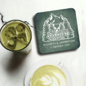 緑素朴黒板パインツリーマウンテン結婚ズ スクエアペーパーコースター