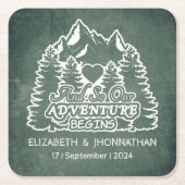 緑素朴黒板パインツリーマウンテン結婚ズ スクエアペーパーコースター (正面)