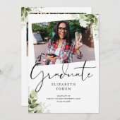 緑素朴2写真卒業 招待状 (正面/裏面)