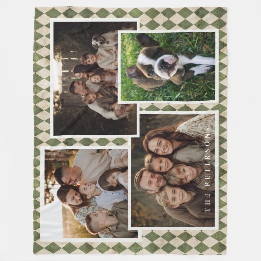 緑素朴4フォトクリスマス フリースブランケット (正面)