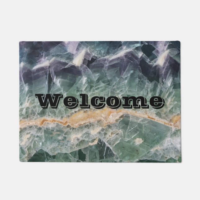 緑紫ユニーク蛍石ミネラルフォトジェム ドアマット (正面)