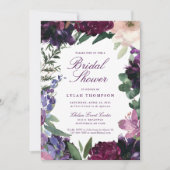 緑紫色の花 |ロマンチックなブライダルシャワー 招待状 (正面)