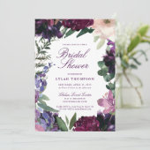 緑紫色の花 |ロマンチックなブライダルシャワー 招待状 (スタンド正面)