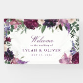 緑紫色の花 |ロマンチック結婚な歓迎 横断幕 (横)