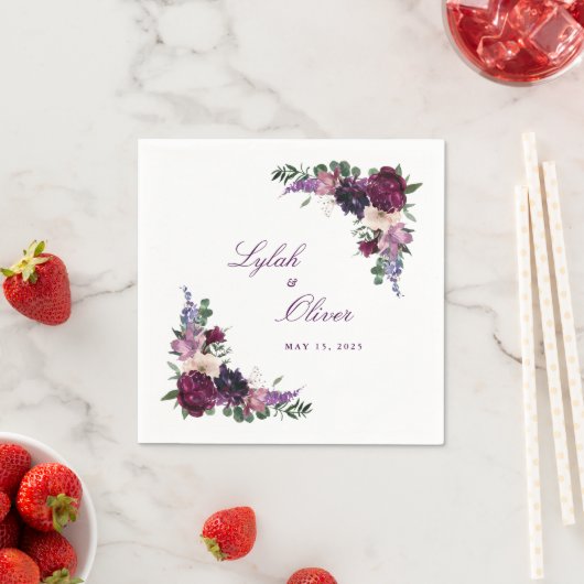 緑紫色の花 |ロマン結婚ティック スタンダードカクテルナプキン (インサイチュ)