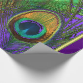 緑紫色金ゴールドの孔雀はギフトに羽をつけます ラッピングペーパー (角)