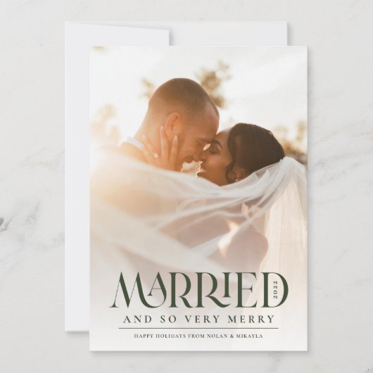 緑結婚したエレガントタイポグラフィ写真クリスマス シーズンカード (正面)