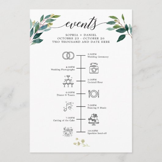 緑結婚のアイコンの旅程の歓迎レター プログラム (裏面)