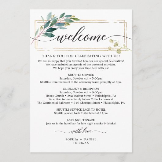 緑結婚のアイコンの旅程の歓迎レター プログラム (正面)