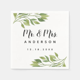 緑結婚のナプキンの葉春の結婚式夏 スタンダードカクテルナプキン