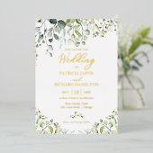 緑結婚のユーカリの水色 箔招待状 (立ち正面)