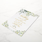 緑結婚のユーカリの水色 箔招待状 (回転した状態)