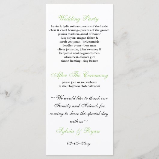 緑結婚式 プログラム (裏面)