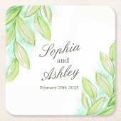 緑結婚色の水葉色のコースタカスタムー スクエアペーパーコースター (正面)