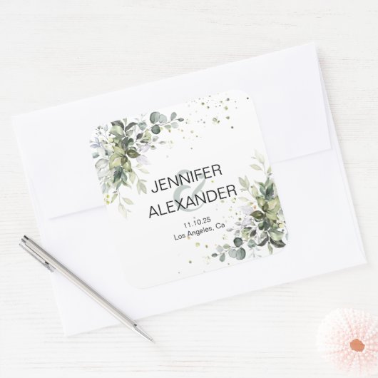 緑結婚色 スクエアシール (封筒)