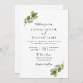 緑結婚草：エレガント葉結婚葉 招待状 (正面/裏面)