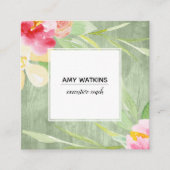 緑絵を描の木に水素朴色の花 スクエア名刺 (正面)