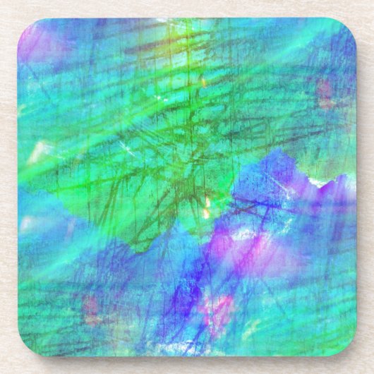 緑継ぎ目が無い芸術の背景の水彩画の青 コースター (正面)