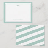 緑縁ど二重モダンモノグラムストライプの ノートカード (正面/裏面)
