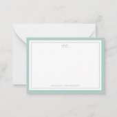 緑縁ど二重モダンモノグラムストライプの ノートカード (正面)