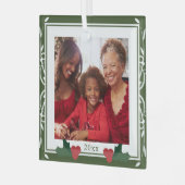 緑縁ど白ホリーファミリークリスマス ガラスオーナメント (正面左)