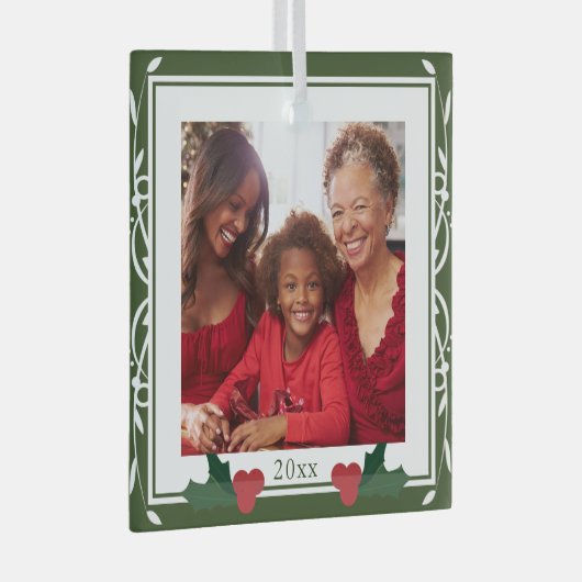 緑縁ど白ホリーファミリークリスマス ガラスオーナメント (正面右)