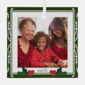 緑縁ど白ホリーファミリークリスマス ガラスオーナメント (裏面)