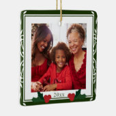 緑縁ど白ホリーファミリークリスマス セラミックオーナメント (右)