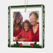 緑縁ど白ホリーファミリークリスマス セラミックオーナメント (左)