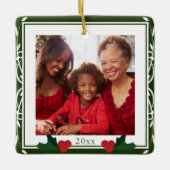 緑縁ど白ホリーファミリークリスマス セラミックオーナメント (正面)