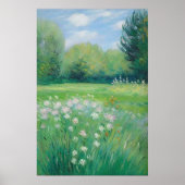 緑自然白花畑絵を描のポスター ポスター (正面)