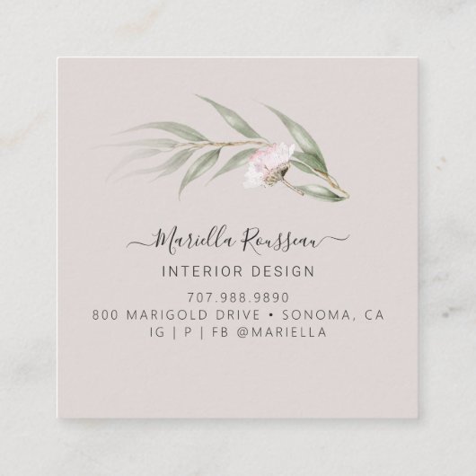 緑自然色フローラ金ゴールドグリッターブラック スクエア名刺 (裏面)