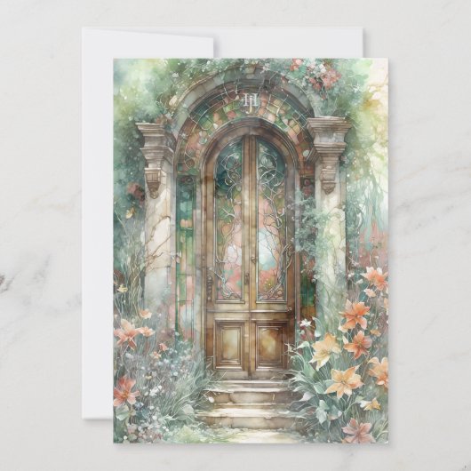 緑自然赤面水彩画結婚像 招待状 (裏面)