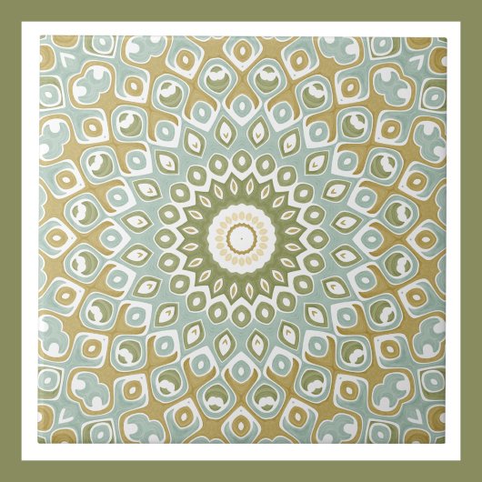 緑自然、金ゴールド、およびソフトブルーの曼荼羅 タイル