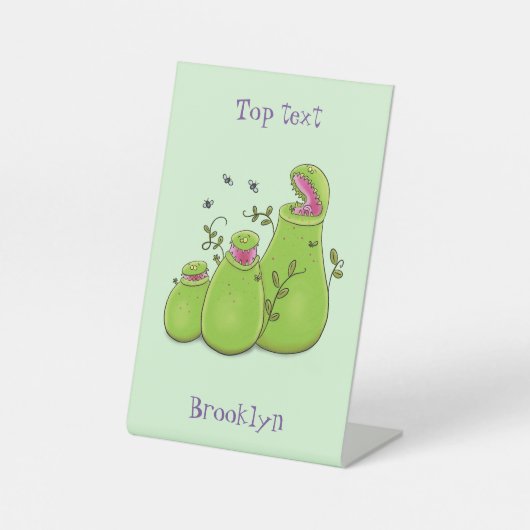 緑色おもしろいの肉食性水手植物 台座サイン (正面)