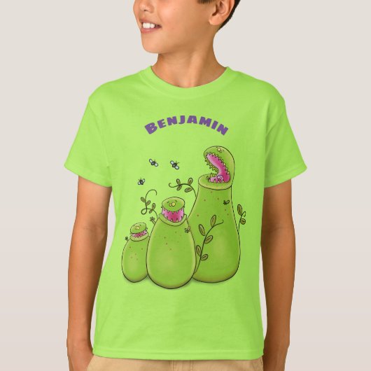緑色おもしろいの肉食性水手植物 Tシャツ (正面)