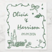 緑色お洒落の手描き結婚の ワインラベル (シングルラベル)