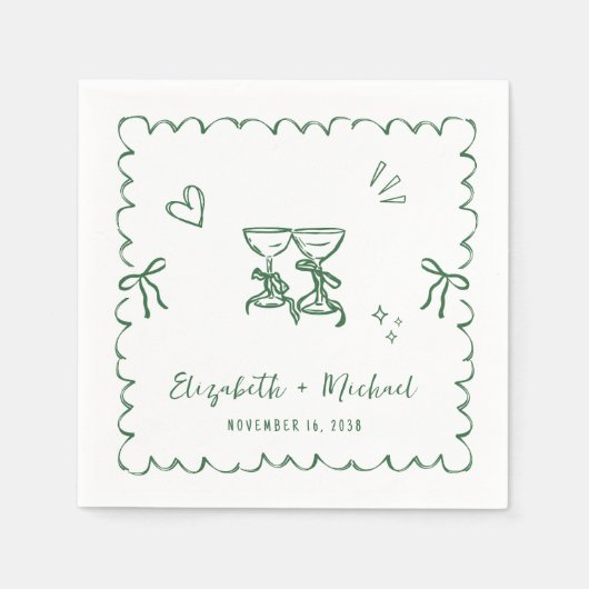 緑色お洒落の波状の結婚枠 スタンダードカクテルナプキン (正面)