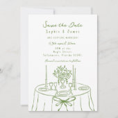 緑色お洒落手描きトレンディー結婚ズ 招待状 (正面)